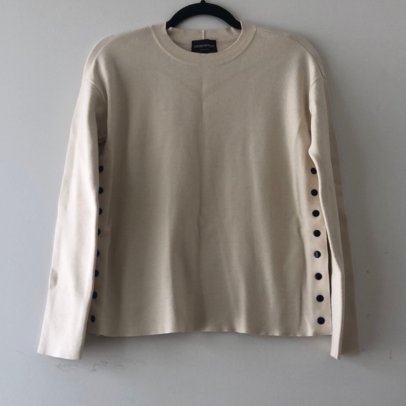 New Emporio Armani crew neck snap open side cropped cashmere blend sweater